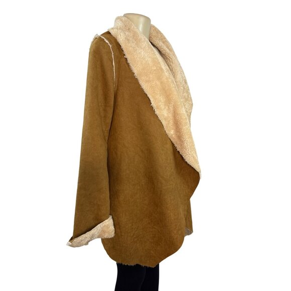 Hem & Thread Womens Faux Suede Open Front Jacket With Sherpa Lining Sz M - Picture 2 of 10